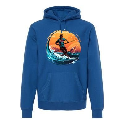 Vintage Sunset Surfing Design Kite Surfing Funny Gift Premium Hoodie