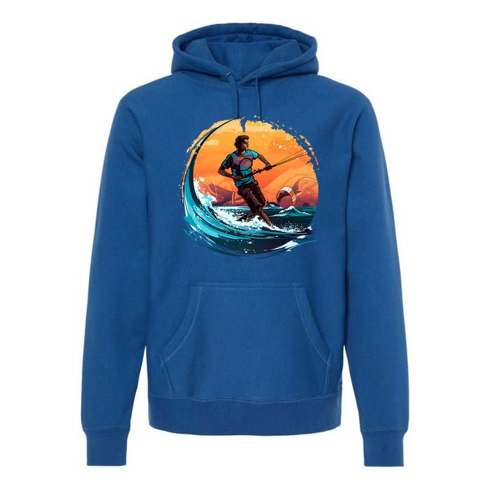 Vintage Sunset Surfing Design Kite Surfing Funny Gift Premium Hoodie