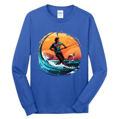 Vintage Sunset Surfing Design Kite Surfing Funny Gift Tall Long Sleeve T-Shirt