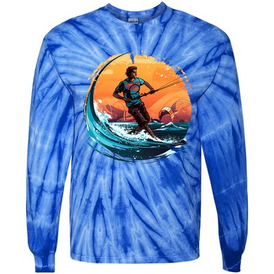 Vintage Sunset Surfing Design Kite Surfing Funny Gift Tie-Dye Long Sleeve Shirt