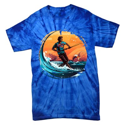 Vintage Sunset Surfing Design Kite Surfing Funny Gift Tie-Dye T-Shirt