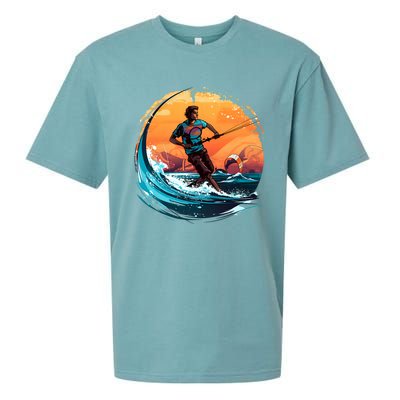 Vintage Sunset Surfing Design Kite Surfing Funny Gift Sueded Cloud Jersey T-Shirt