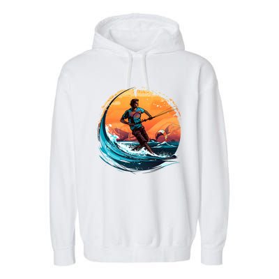 Vintage Sunset Surfing Design Kite Surfing Funny Gift Garment-Dyed Fleece Hoodie