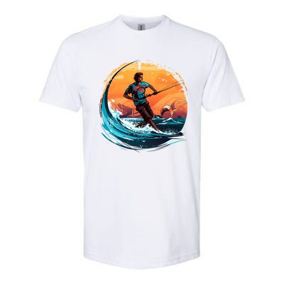 Vintage Sunset Surfing Design Kite Surfing Funny Gift Softstyle CVC T-Shirt