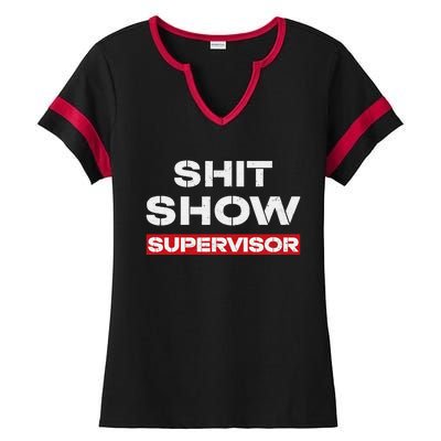 Vintage Shit Show Supervisor Funny Mom Boss Manager Teacher Ladies Halftime Notch Neck Tee