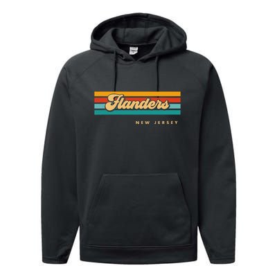 Vintage Sunset Stripes Flanders New Jersey Performance Fleece Hoodie