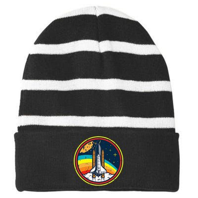 Vintage Space Shuttle Space Lover & Astronomy Stargazer Striped Beanie with Solid Band