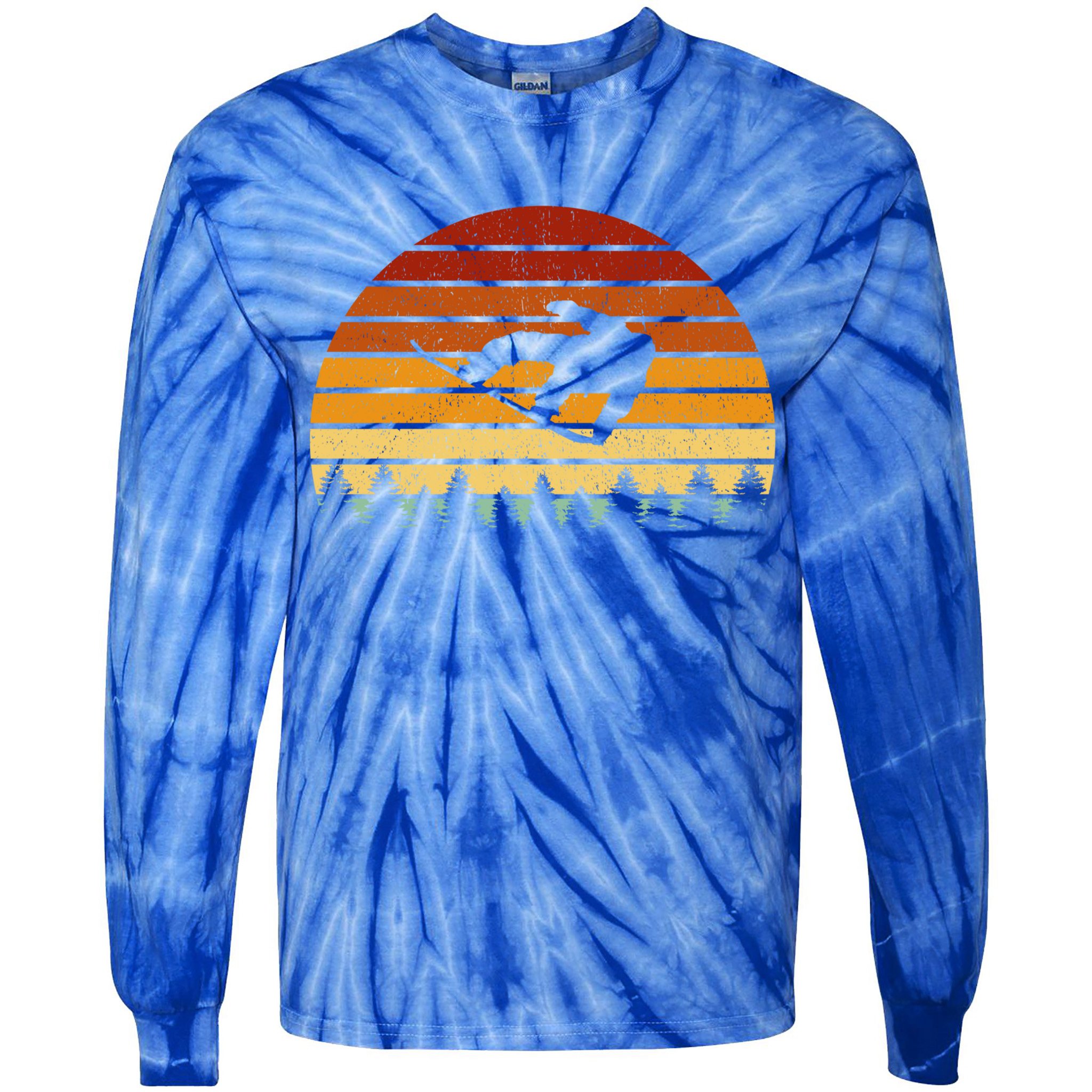 Vintage Sunset Snowboarding Gift For Snowboarders Great Gift Tie-Dye Long Sleeve Shirt