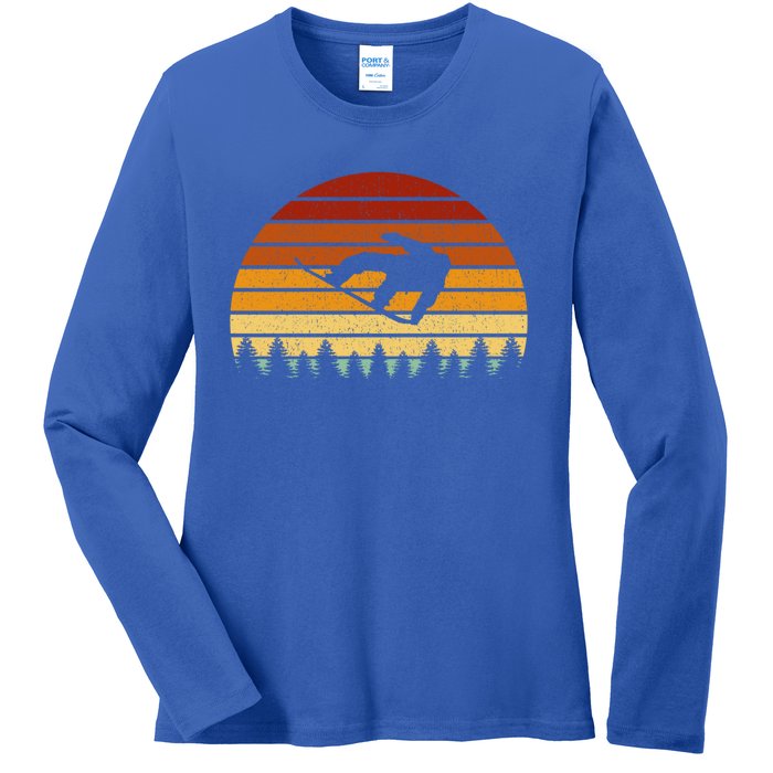 Vintage Sunset Snowboarding Gift For Snowboarders Great Gift Ladies Long Sleeve Shirt