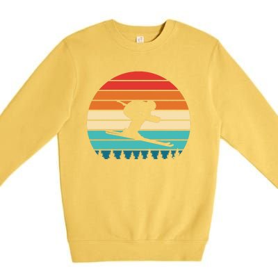 Vintage Sunset Skiing Gift For Skiers Premium Crewneck Sweatshirt