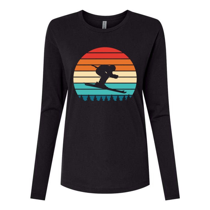 Vintage Sunset Skiing Gift For Skiers Womens Cotton Relaxed Long Sleeve T-Shirt