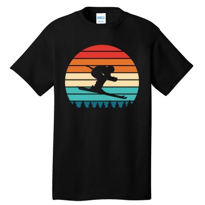 Vintage Sunset Skiing Gift For Skiers Tall T-Shirt