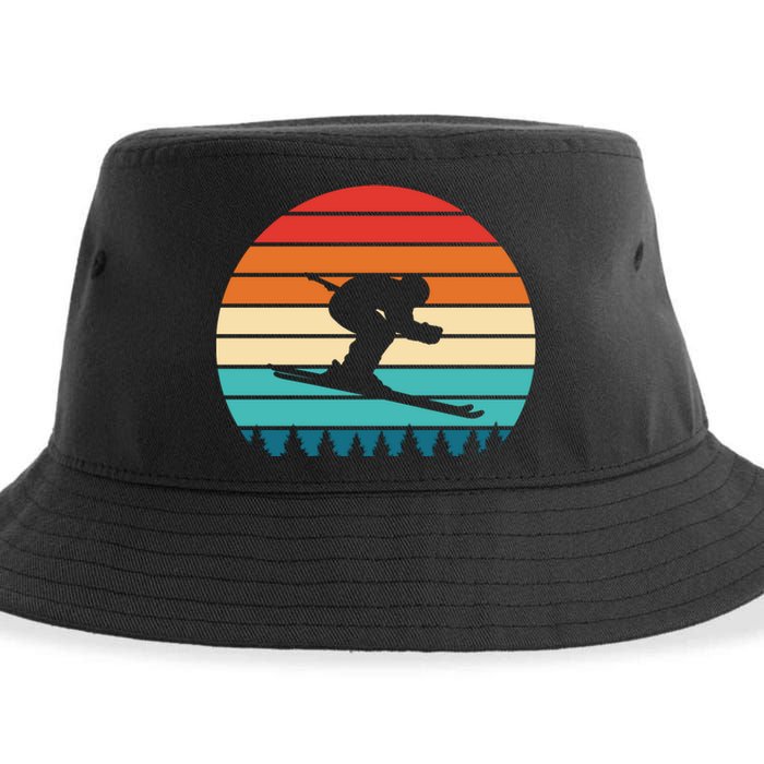 Vintage Sunset Skiing Gift For Skiers Sustainable Bucket Hat