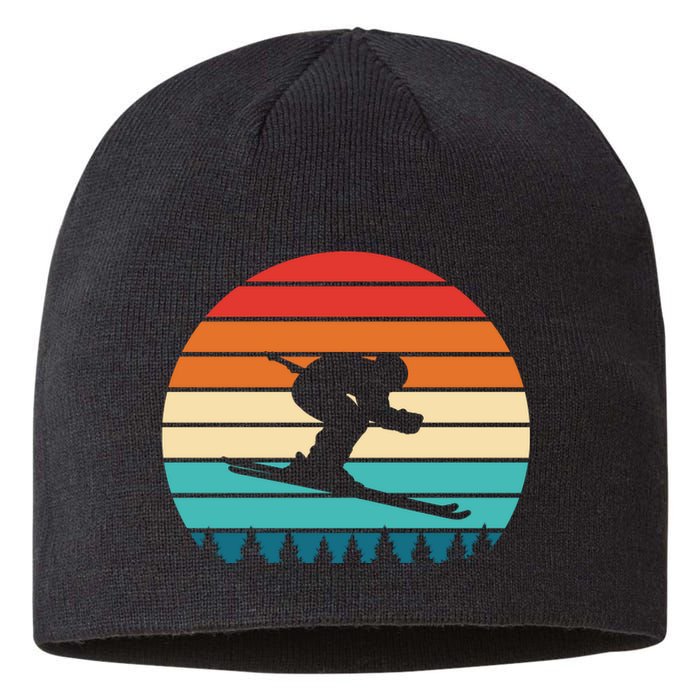 Vintage Sunset Skiing Gift For Skiers Sustainable Beanie