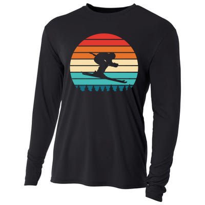 Vintage Sunset Skiing Gift For Skiers Cooling Performance Long Sleeve Crew