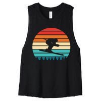 Vintage Sunset Skiing Gift For Skiers Women's Racerback Cropped Tank