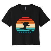 Vintage Sunset Skiing Gift For Skiers Women's Crop Top Tee