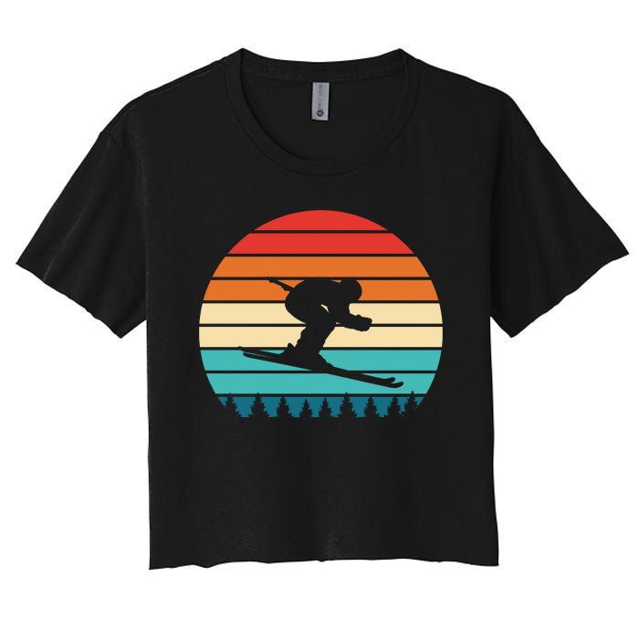 Vintage Sunset Skiing Gift For Skiers Women's Crop Top Tee