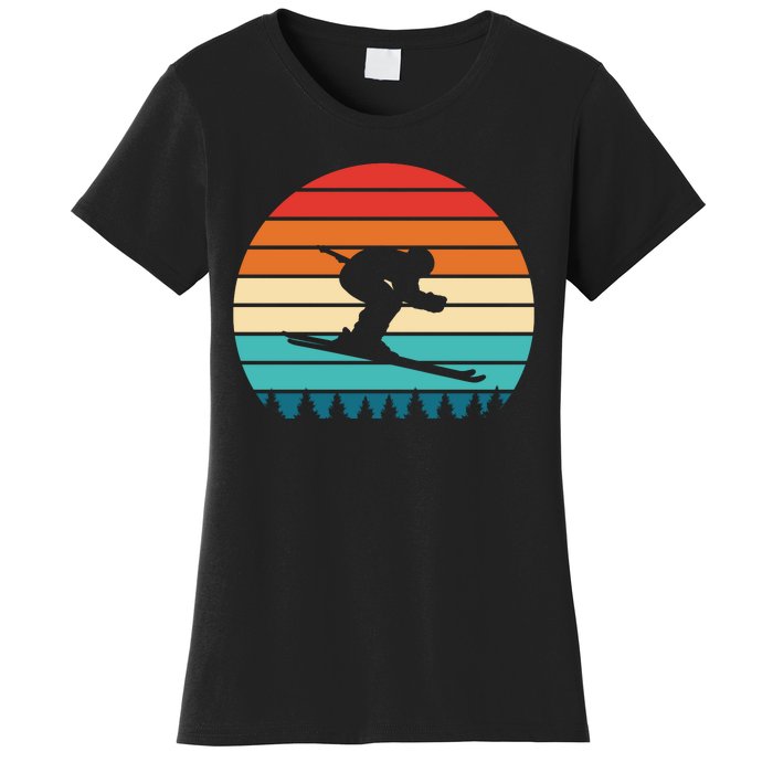 Vintage Sunset Skiing Gift For Skiers Women's T-Shirt