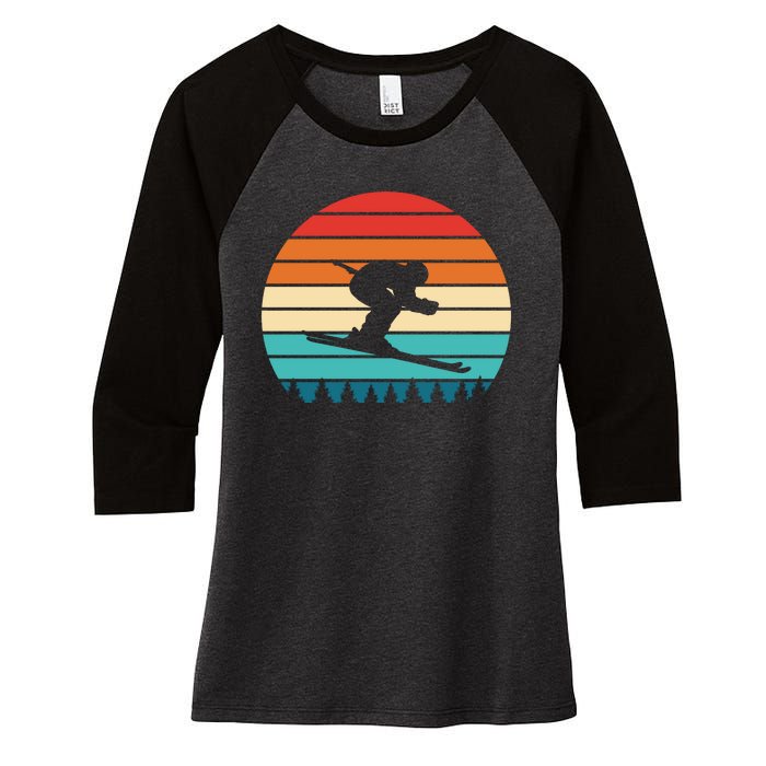 Vintage Sunset Skiing Gift For Skiers Women's Tri-Blend 3/4-Sleeve Raglan Shirt