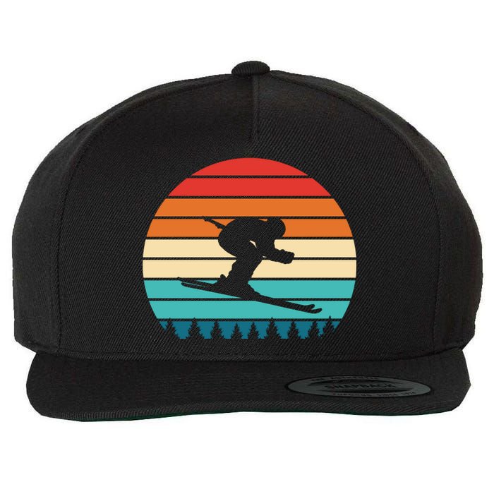 Vintage Sunset Skiing Gift For Skiers Wool Snapback Cap