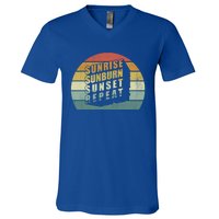 Vintage Sunrise Sunburn Sunset Repeat Country Music Summer Gift V-Neck T-Shirt