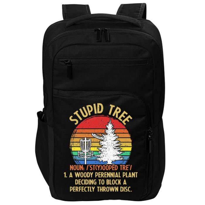 Vintage Sunset Stupid Tree Disc Golf Funny Fans Impact Tech Backpack