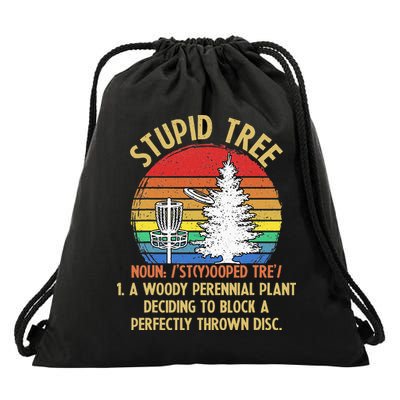 Vintage Sunset Stupid Tree Disc Golf Funny Fans Drawstring Bag