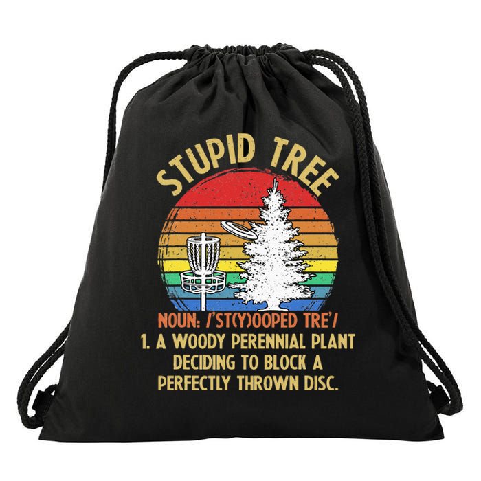 Vintage Sunset Stupid Tree Disc Golf Funny Fans Drawstring Bag