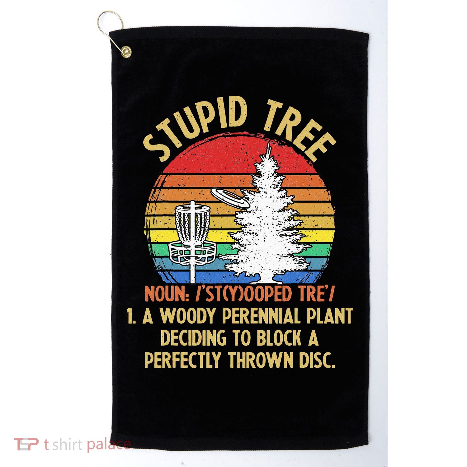 Vintage Sunset Stupid Tree Disc Golf Funny Fans Golf Towel