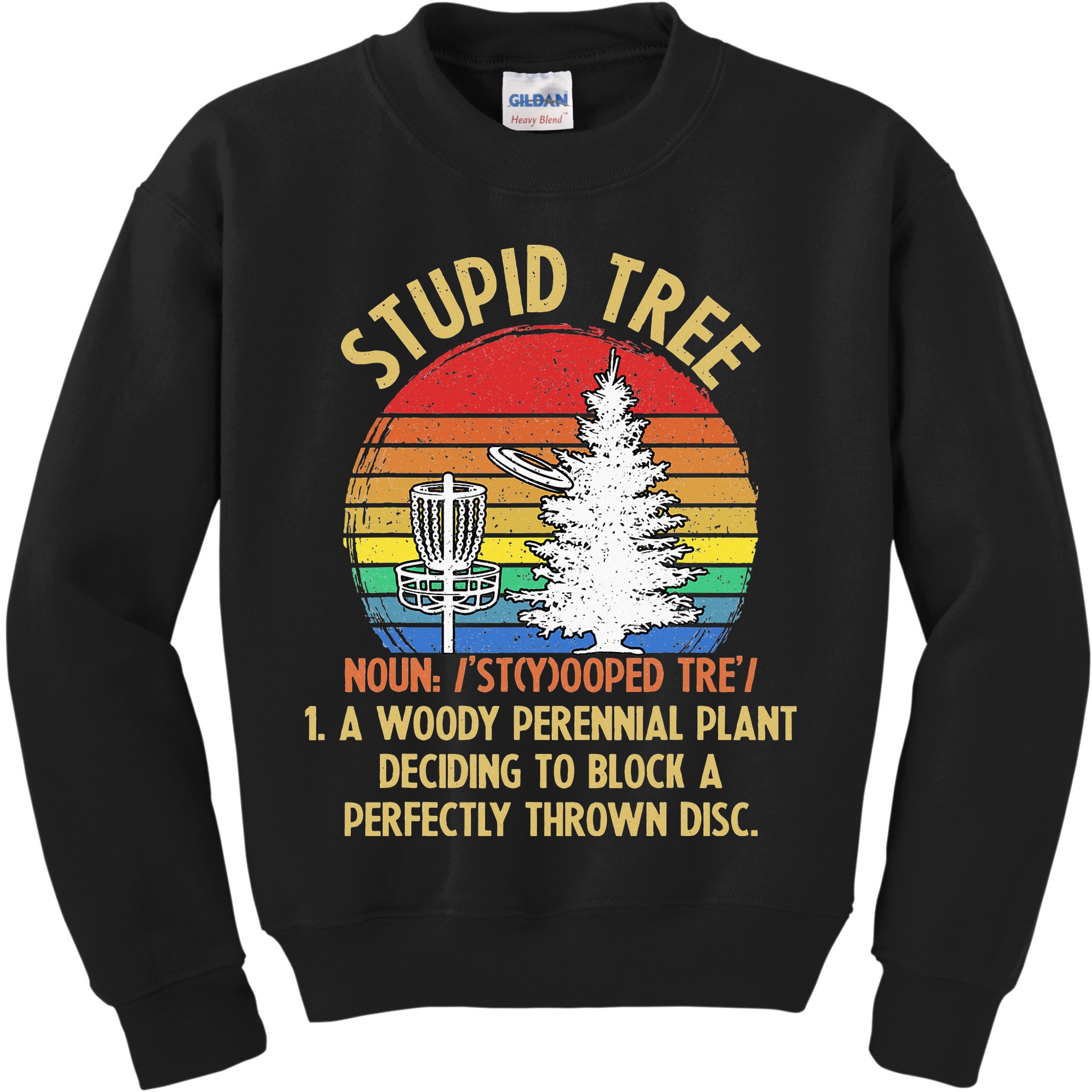 Vintage Sunset Stupid Tree Disc Golf Funny Fans Kids Sweatshirt