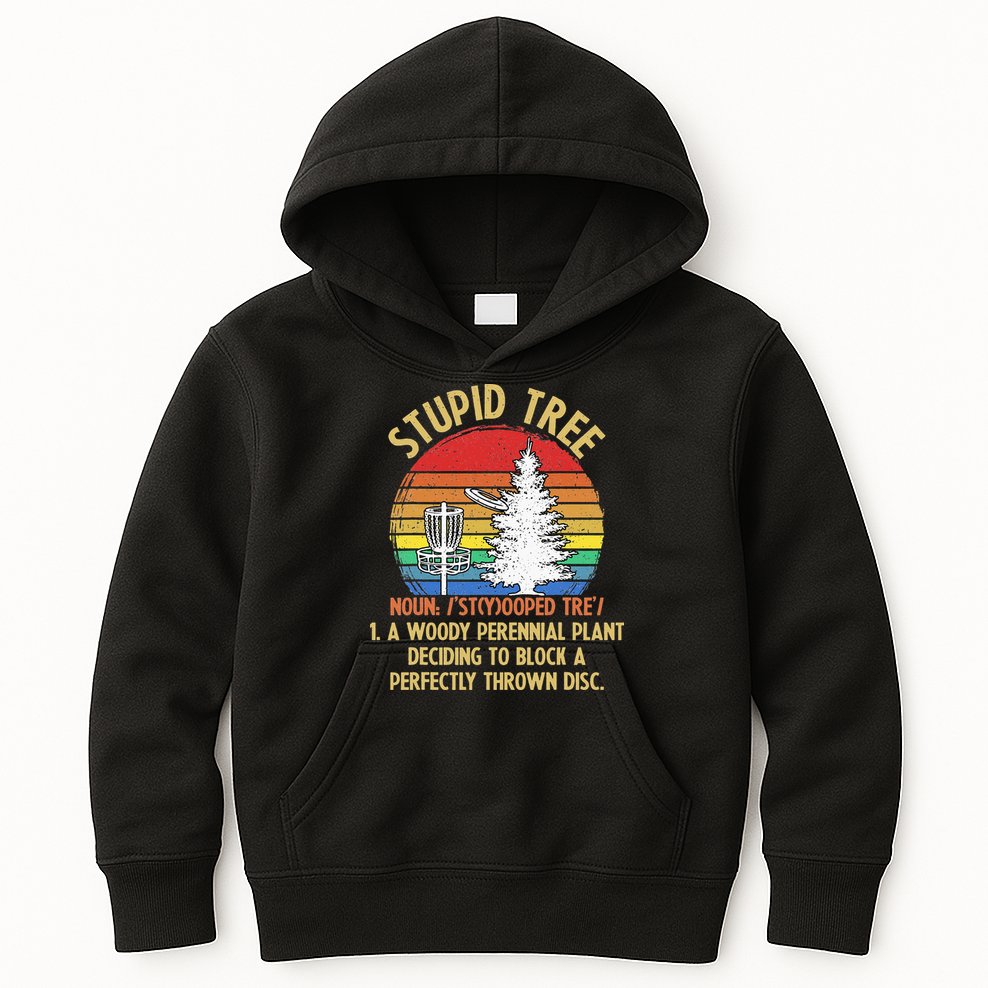 Vintage Sunset Stupid Tree Disc Golf Funny Fans Kids Hoodie