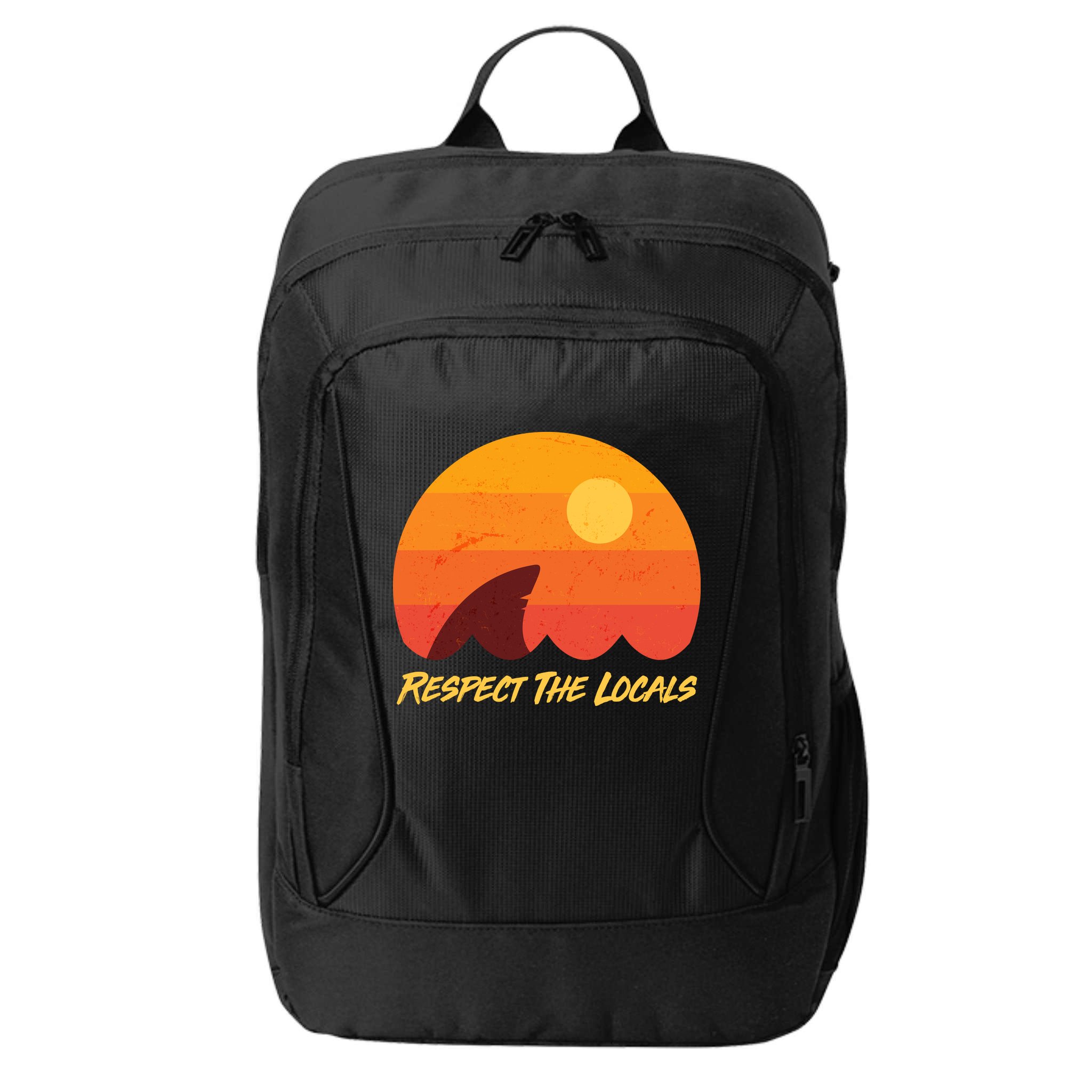 Vintage Sunset Shark Respect The Locals City Backpack