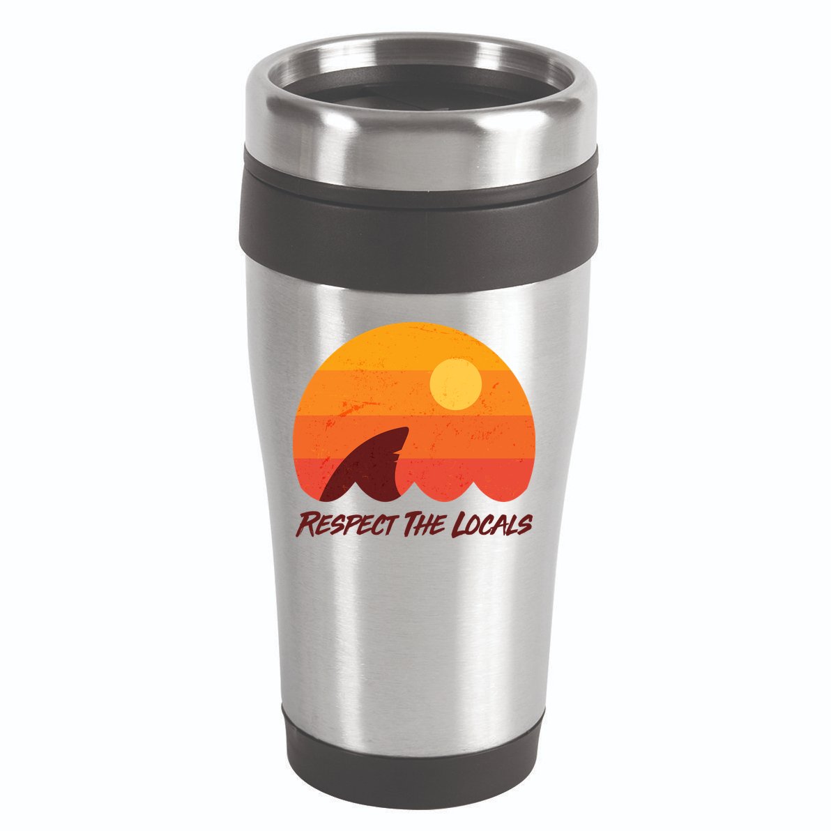 Vintage Sunset Shark Respect The Locals 16oz Travel Tumbler