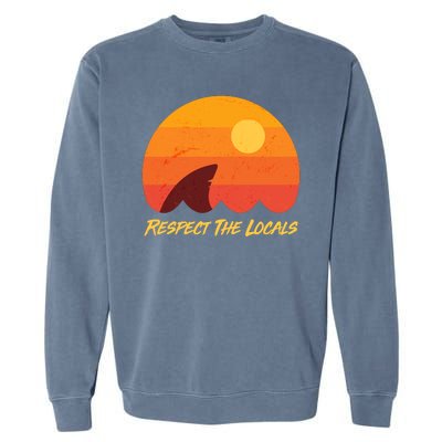 Vintage Sunset Shark Respect The Locals Garment-Dyed Sweatshirt