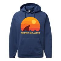 Vintage Sunset Shark Respect The Locals Performance Fleece Hoodie