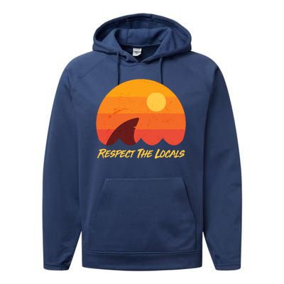 Vintage Sunset Shark Respect The Locals Performance Fleece Hoodie