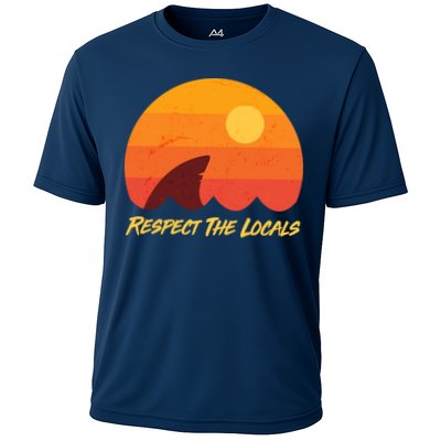 Vintage Sunset Shark Respect The Locals Performance Shirt