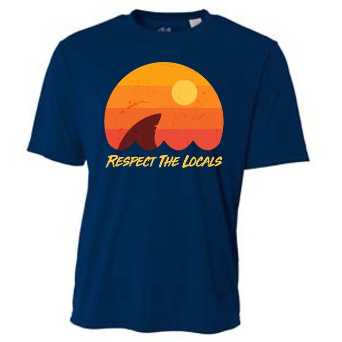 Vintage Sunset Shark Respect The Locals Cooling Performance Crew T-Shirt