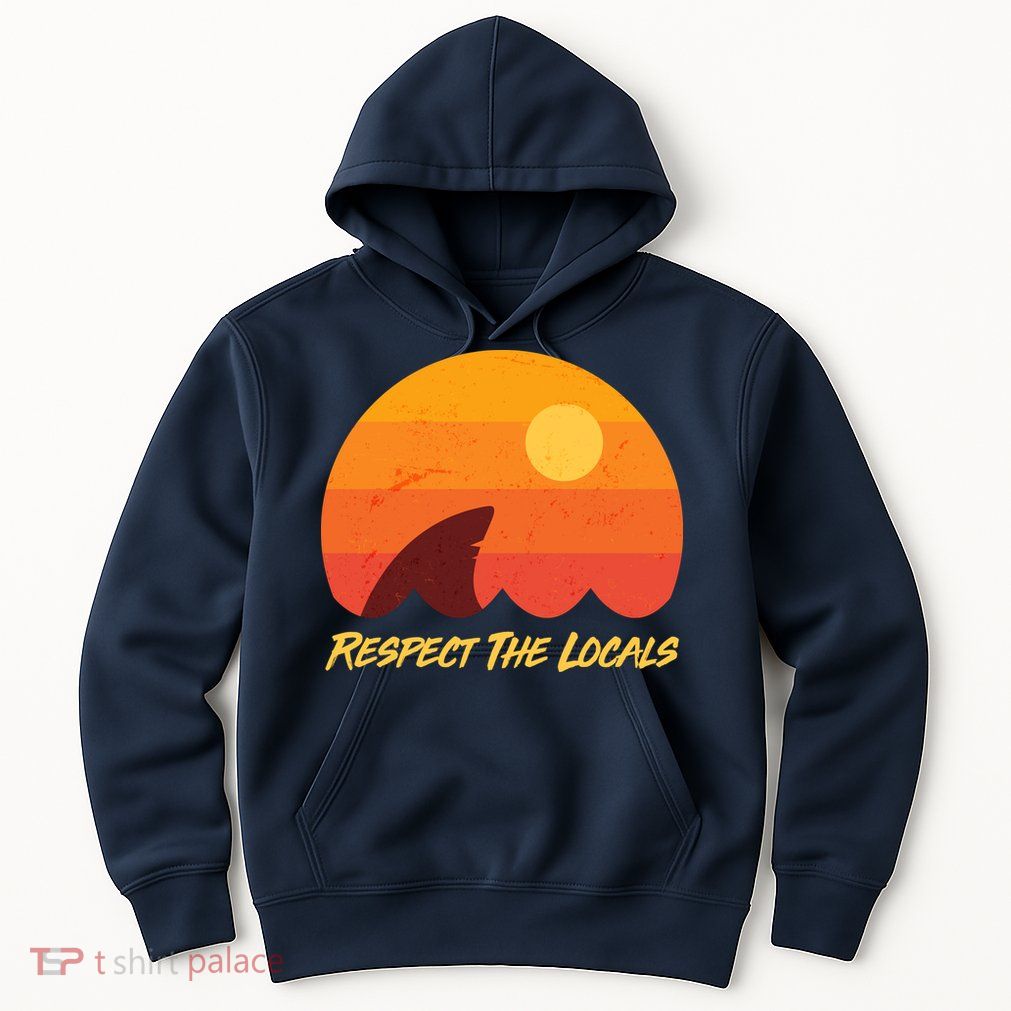 Vintage Sunset Shark Respect The Locals Hoodie