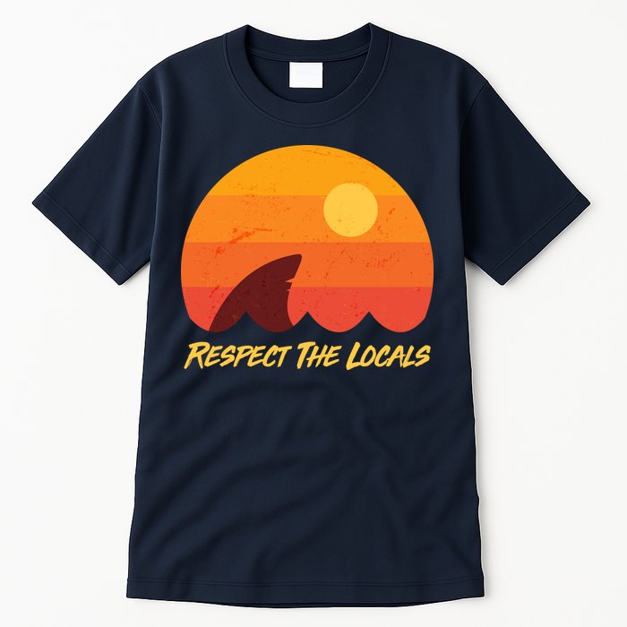 Vintage Sunset Shark Respect The Locals Tall T-Shirt