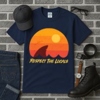 Vintage Sunset Shark Respect The Locals Tall T-Shirt