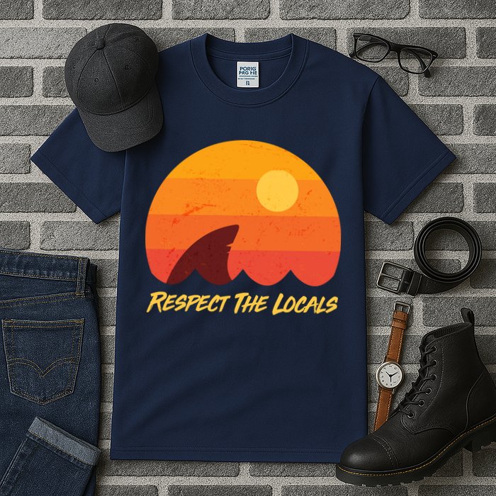 Vintage Sunset Shark Respect The Locals Tall T-Shirt