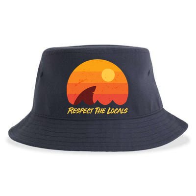 Vintage Sunset Shark Respect The Locals Sustainable Bucket Hat