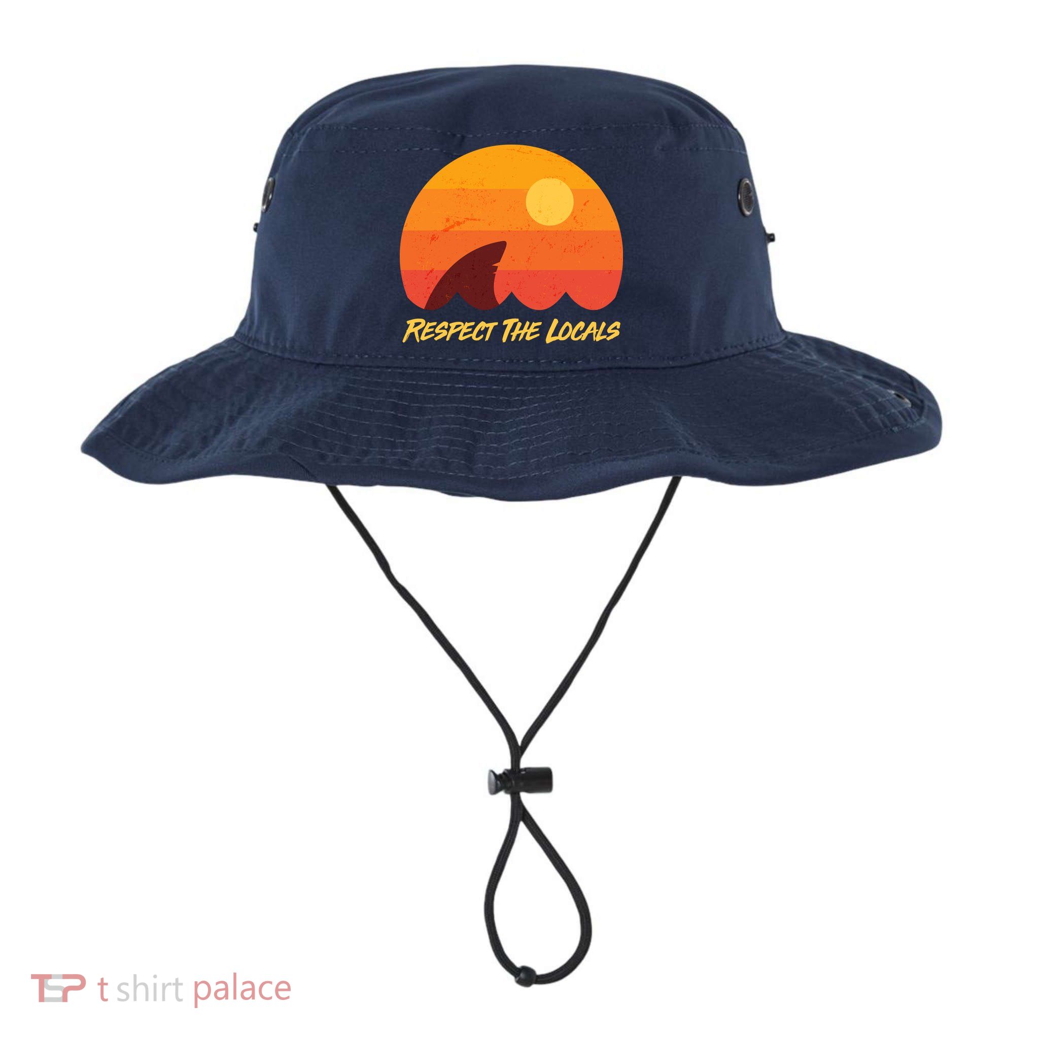 Vintage Sunset Shark Respect The Locals Bucket Hat