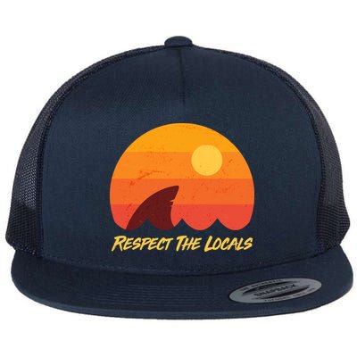 Vintage Sunset Shark Respect The Locals Flatbill Hat