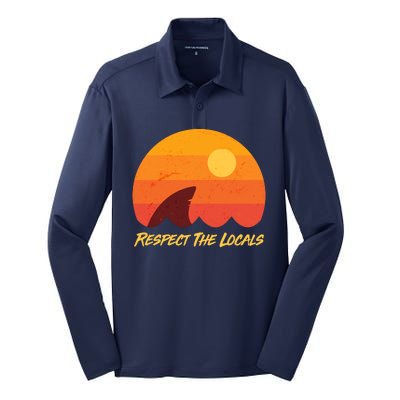 Vintage Sunset Shark Respect The Locals Silk Touch Performance Long Sleeve Polo