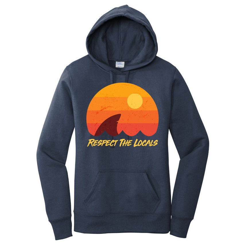 Vintage Sunset Shark Respect The Locals Women's Pullover Hoodie