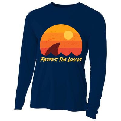 Vintage Sunset Shark Respect The Locals Cooling Performance Long Sleeve Crew