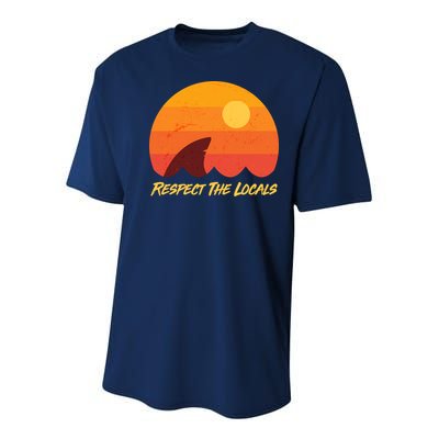 Vintage Sunset Shark Respect The Locals Youth Performance Sprint T-Shirt
